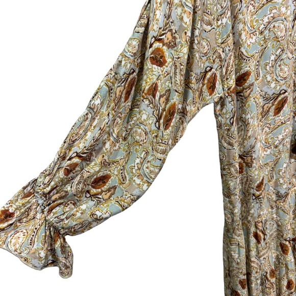Dress Forum Paisley Tiered Long Sleeve Maxi Dress Medium Brown Blue Peasant - Picture 4 of 7